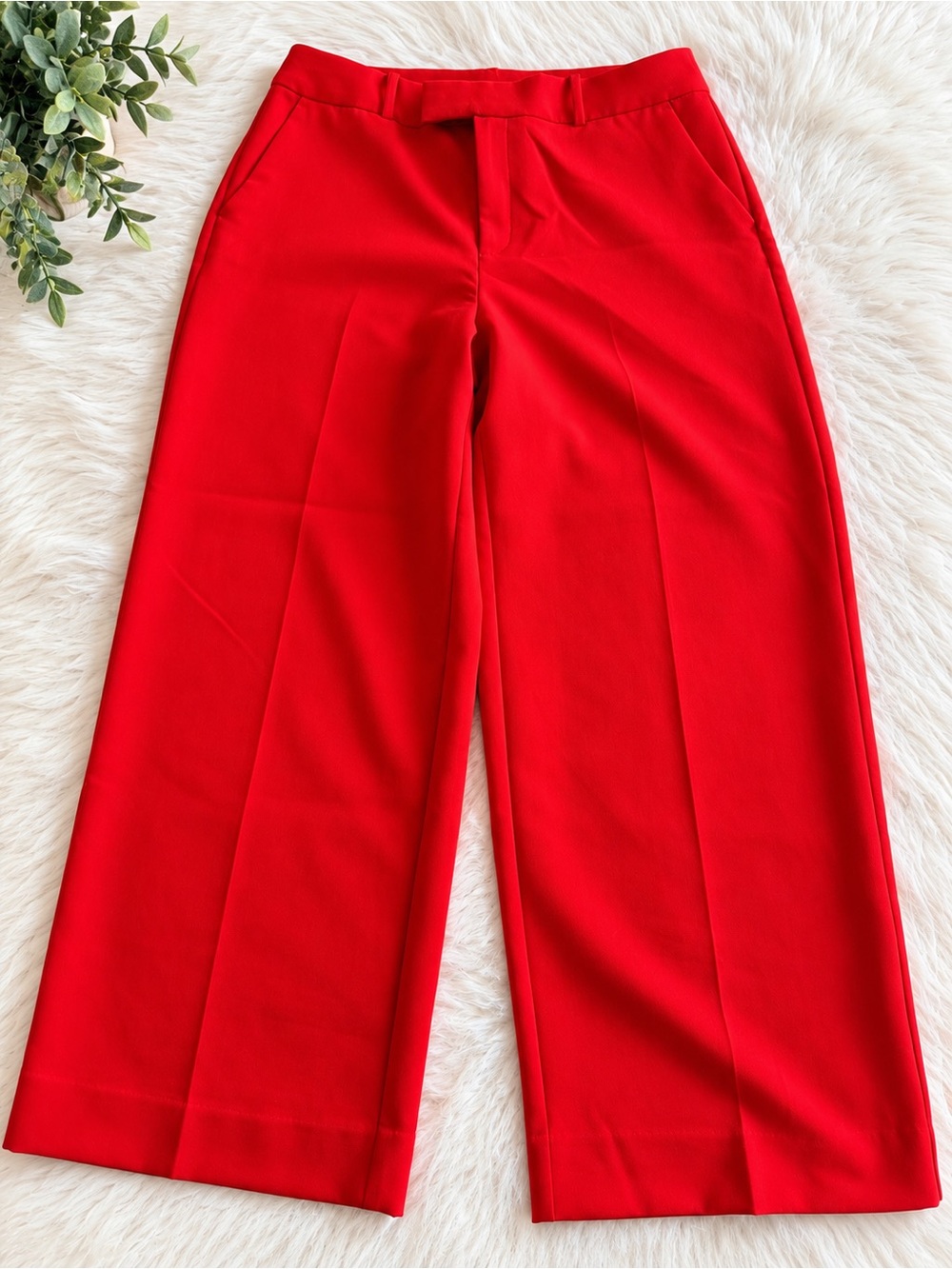 ON. 34th. High-Rise Red Wide-Leg Trousers